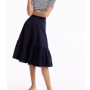 J. Crew Tiered Midi Skirt in Eyelet Poplin